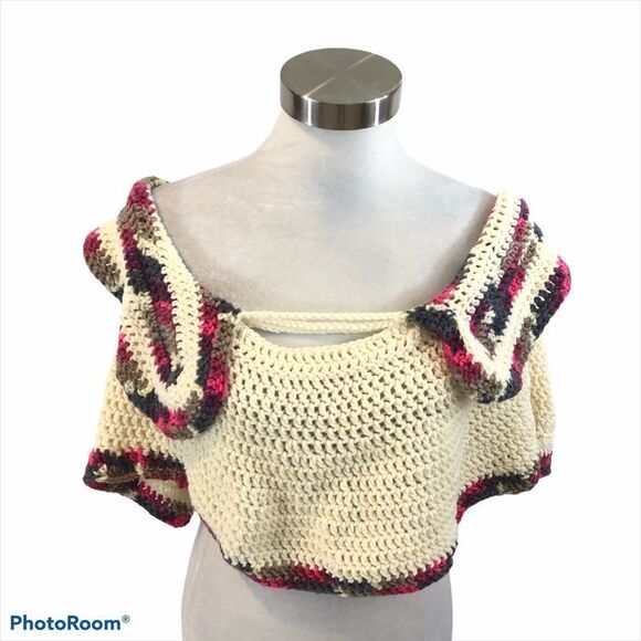Handmade Knit Collared Shawl One Size Ivory - Picture 2 of 10